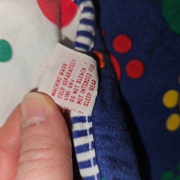 VTG GYMBOREE Reversible Baby Blanket Paw Prints Blue White Red Yellow Green READ - Picture 7 of 9